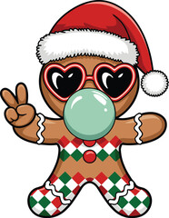 Retro Cute Christmas Gingerbread Blowing Bubbles Santa Hat EPS