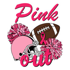 Retro Pink Out Football Helmet Pom Poms SVG