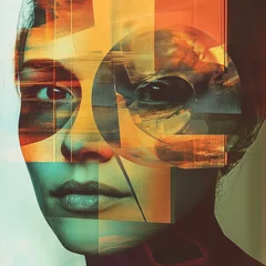 Artistic portrait of a woman with abstract geometric overlays and vibrant colors. © Spencer
