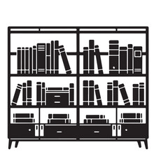 Booksheif vector- black  & white silhouette of bookshelf - book rake - wardrobe of books 