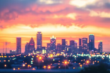 Fototapeta premium Blurred City Skyline at Sunset with Clear Foreground