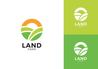 landscape with sun logo. creative agriculture symbol vector design	