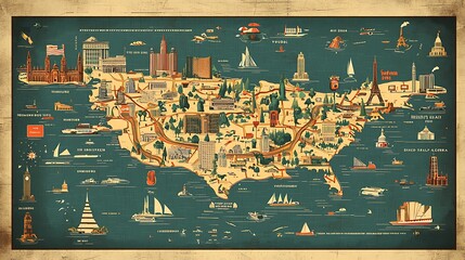 Retro-Style Road Trip Map Illustration