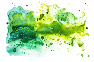 yellow green colored watercolor stain isolated on white or transparent png
