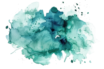 green blue colored watercolor stain isolated on white or transparent png