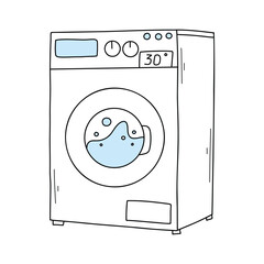 Washing machine in doodle style. Isolated linear washing machine. Vector illustration.