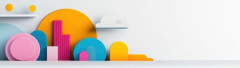 Minimalistic geometric shapes, unified color palette of pastel shades, smooth vector design, flat style, isolated on white background