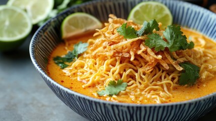 Delicious Noodle Bowl with Lime and Fresh Herbs