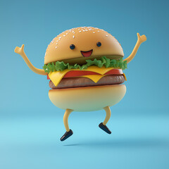 3D rendering of a dancing burger for burger ads