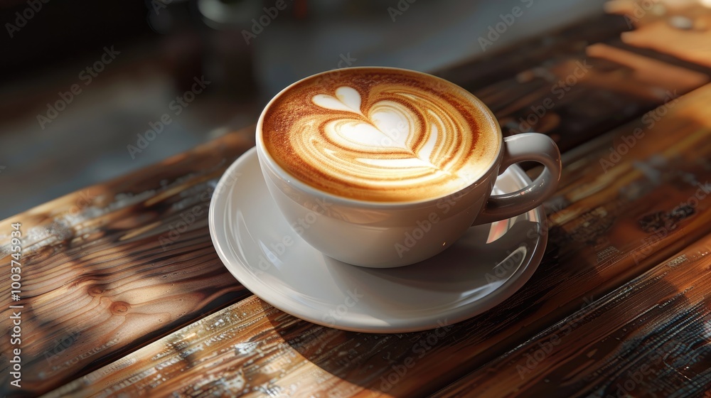Poster the latte has a rich creamy texture with heart shaped latte art on top showcasing skilled barista wo