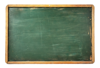 Vintage green chalkboard with wooden frame, isolated on transparent cutout background