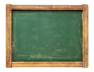 Vintage green chalkboard with wooden frame, isolated on transparent cutout background