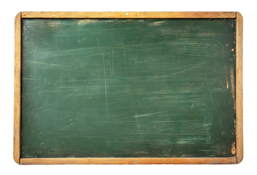 Vintage green chalkboard with wooden frame, isolated on transparent cutout background
