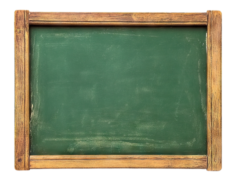 Vintage green chalkboard with wooden frame, isolated on transparent cutout background