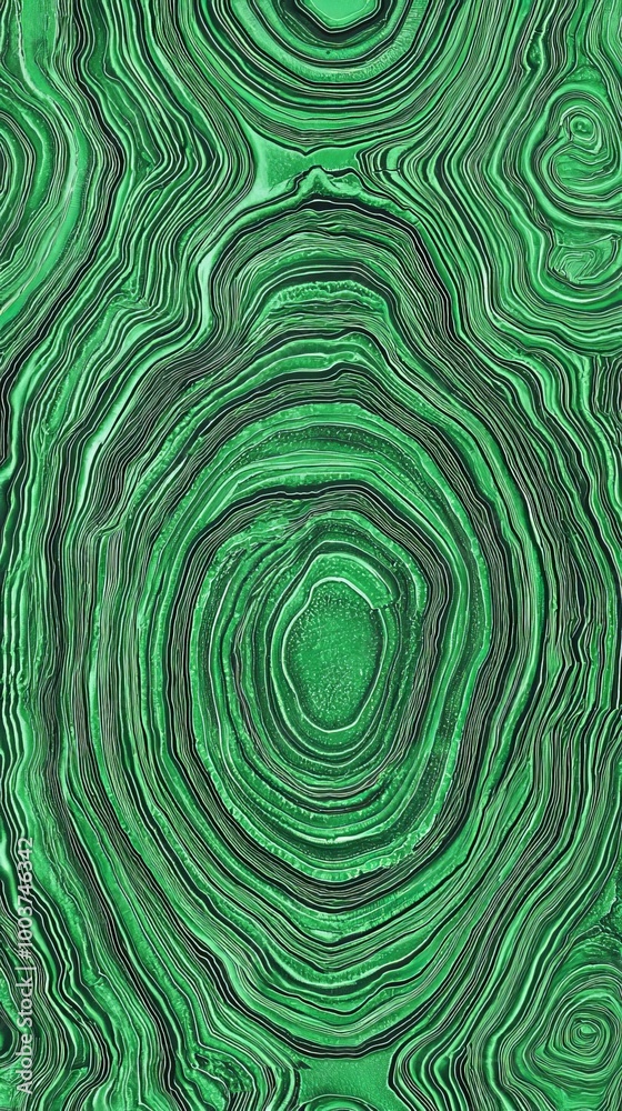 Sticker  A background featuring a green and black swirl design, topped with a circular motif; a central black circle lies within this circle