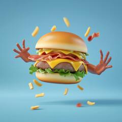 3D rendering of a dancing burger for burger ads