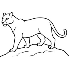 Serene Mountain Lion Walking with Poise Amidst Scenic Mountain Landscape Vector Image
