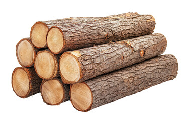 Stack of logs with natural texture, isolated on transparent cutout background