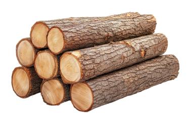 Stack of logs with natural texture, isolated on transparent cutout background