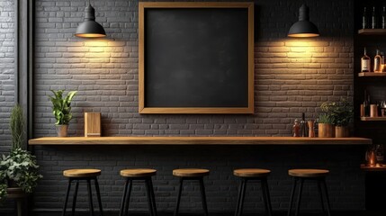 Modern Blackboard Display on Grey Brick Wall