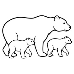 Heartwarming Vector Illustration of a Polar Bear Mother and Her Playful Cubs
