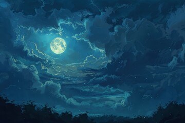 Moonlit Night with Softly Illuminating Clouds