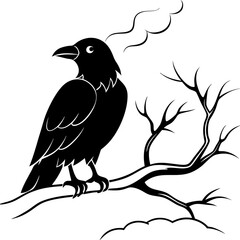 Majestic Raven Perched on Snowy Landscape in Stunning Vector Art
