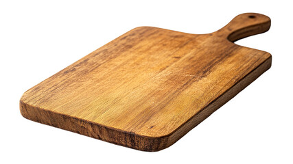 Rustic wooden cutting board, isolated on transparent cutout background