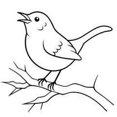 Delightful Tiny Winter Wren Nestled on a Frosty Limb Vector Illustration
