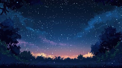Fototapeta premium Starry Night Sky Over Open Landscape