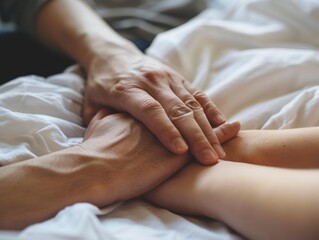 Caring Hands Together by a Hospital Bed