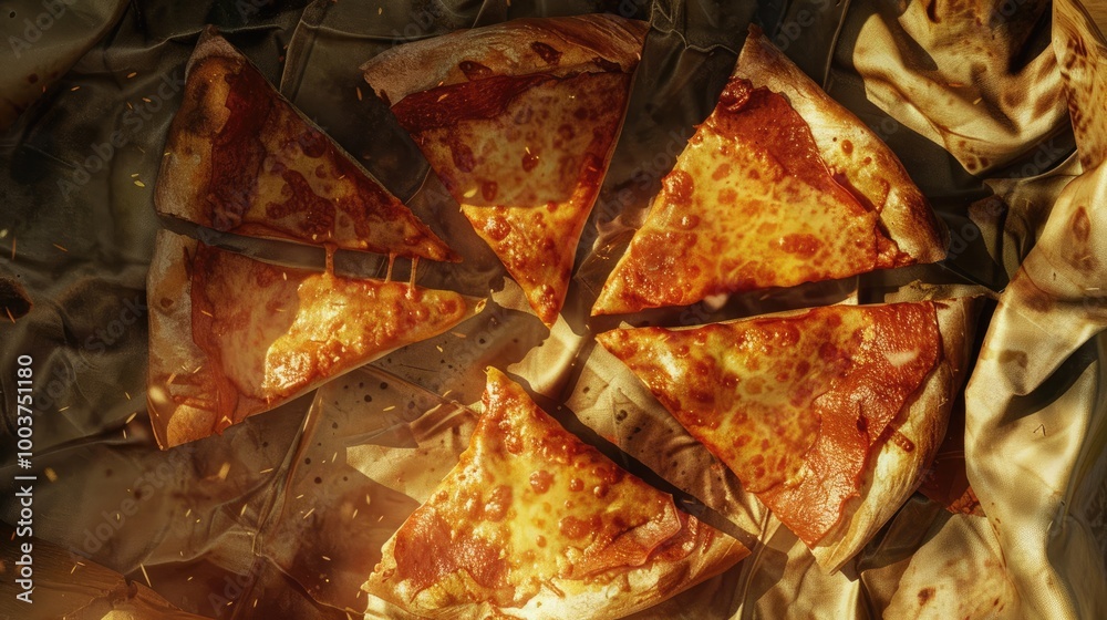 Poster pizza slices in a sack top view