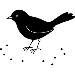 Blackbird Searching for Food Vector Illustration in a Lush Garden Setting

