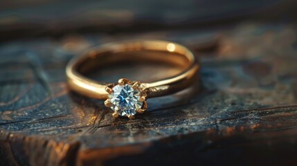 gold ring with brilliant cut diamond in goldsmith workshop