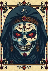 Scary Zombie Design in a Retro Horror Style with Sinister and Creepy Art Elements for Macabre Themed Patterns and Mystical Tarot Cards