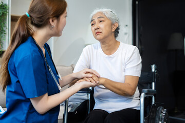 Female doctors shake hands with patients encouraging each other  To offer love, concern, and encouragement while checking the patient's health. concept of medicine.