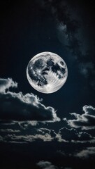 Obraz premium Night sky with full moon illuminating clouds against a solid gray overlay