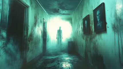 Ghostly silhouette in an abandoned house