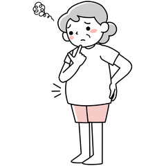 お腹についた脂肪を気にするシニア女性
