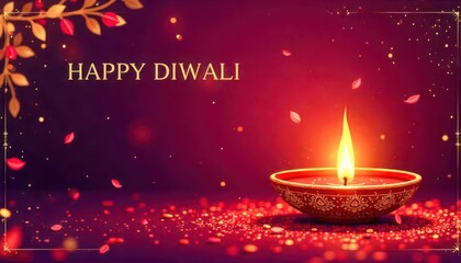 Festive diwali greeting card with illuminated diya and decorative elements