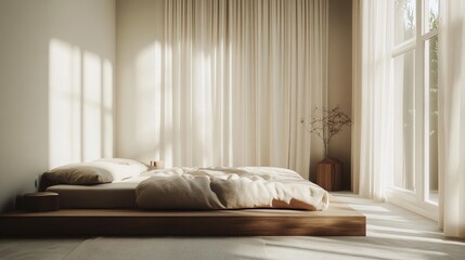 Obraz premium Serene Minimalist Bedroom with Natural Light