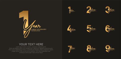 Anniversary logo set vector design, gold color for celebration event