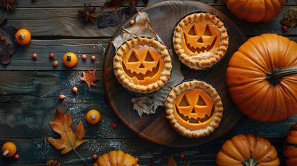 Mini halloween pumpkin pies for Halloween party top view