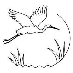 Stork Flying Over Serene Lakes A Vector Illustration of Nature's Graceful Birds
