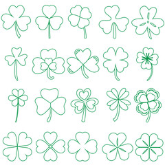 Shamrock icon vector set. Clover illustration sign collection. St Patricks Day symbol or logo.