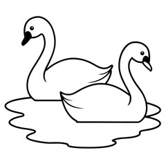 Majestic Swans Gliding on a Misty River Vector Illustration for Nature Lovers
