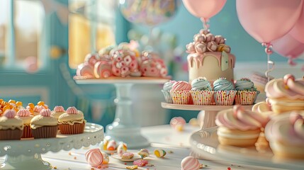 Table with sweets decorated in baptism celebration party
