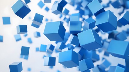 Obraz premium A lot of flying blue cubes on a white background. 3d render illustration.