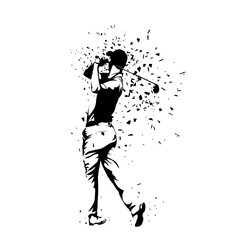 Golf player logo, isolated vector silhouette. Golf swing