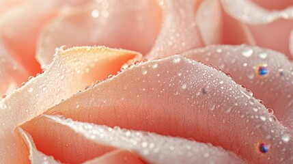 Delicate Beauty: Dewdrops Adorn Soft Peach-Hued Rose Petals